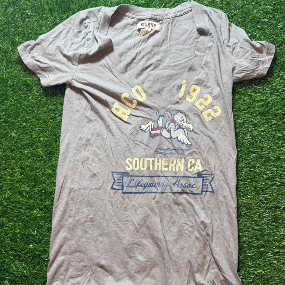 Hollister-co Women's Grey and Brown T-shirt